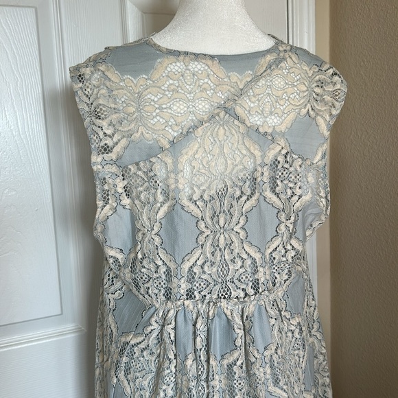 Free People Forget Me Not Lace Mini Dress in Light Blue and Cream - Picture 5 of 7